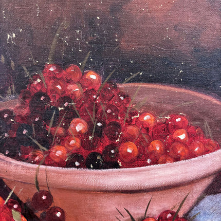 Traditional Still Life Oil Painting "Bowl Cherries" Vintage Art Holland Art Shop