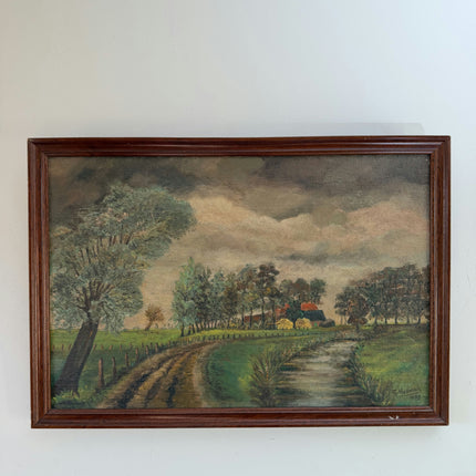 Antique Oil Painting Landscape "Country Road" Wonderful Medium Art