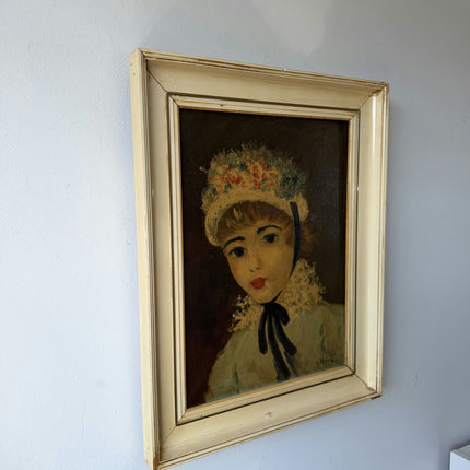 Handcrafted Oil Painting Portrait "Floral Hat Girl" Remarkable Medium Art Holland Art Shop