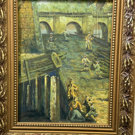 Original Scenery Oil Painting "River Bridge" Elegant Artwork Holland Art Shop