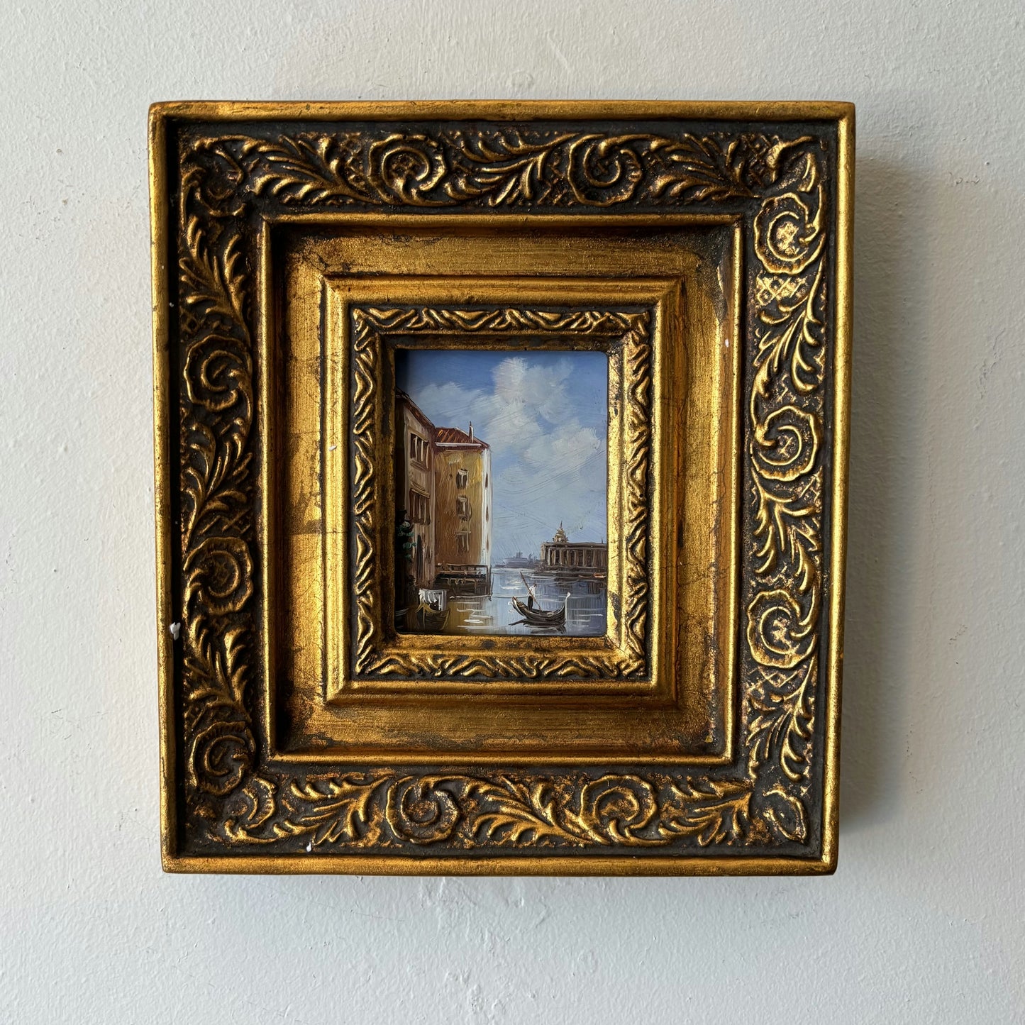 Marvelous Cityscape Oil Painting "Canal Scene" Handcrafted Small Artwork