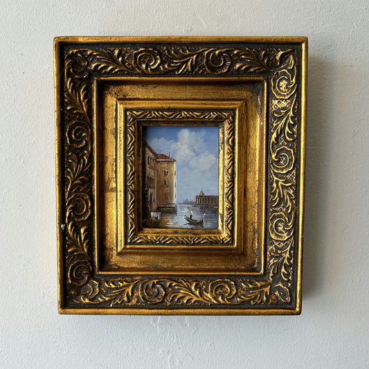 Marvelous Cityscape Oil Painting "Canal Scene" Handcrafted Small Artwork