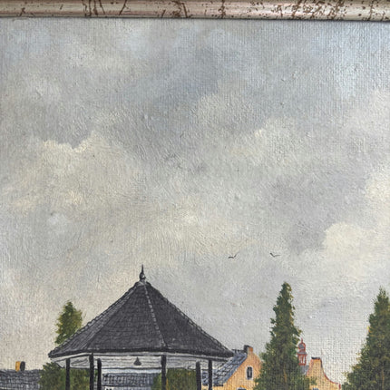 Handcrafted Cityscape Oil Painting "Town Bandstand" Authentic Small Artwork Holland Art Shop