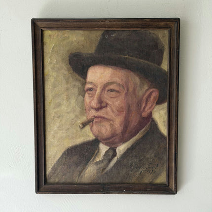 Rustic Portrait Oil Painting "Man With Cigar" Classic Small Artwork Holland Art Shop