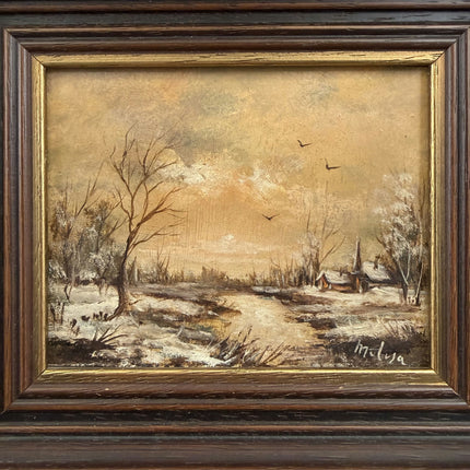 Elegant Winter Landscape Oil Painting "Snowy Cottage" Authentic Small Art Holland Art Shop