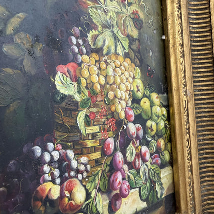 19th Century Antique Still Life Oil Painting "Grapes Basket" Small Artwork Holland Art Shop