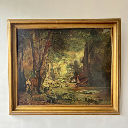 19th Century Antique Animals Oil Painting "Forest Deer" Art Holland Art Shop