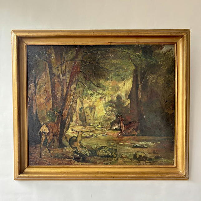 19th Century Antique Animals Oil Painting "Forest Deer" Art Holland Art Shop