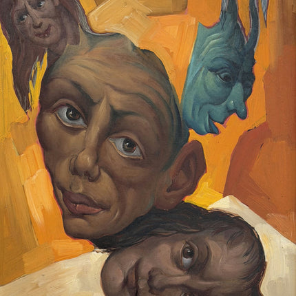 Refined Figurative Oil Painting "Three Heads" Rustic Art Holland Art Shop