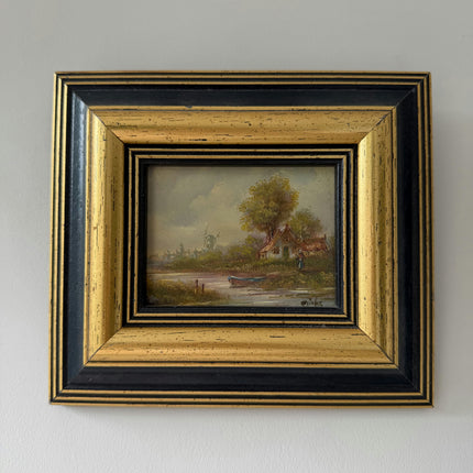 Elegant Landscape Oil Painting "Gilded Frame" Handcrafted Small Art Holland Art Shop
