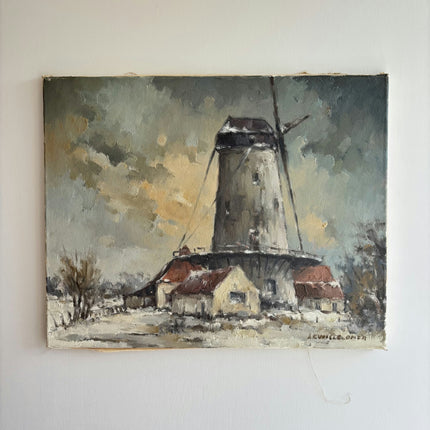 Expressive Winter Landscape Oil Painting "Windmill Tower" Refined Artwork Holland Art Shop