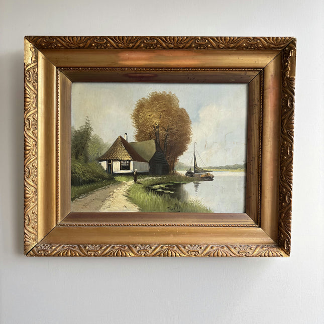 Detailed Landscape Oil Painting "Thatched Cottage" Original Artwork Holland Art Shop