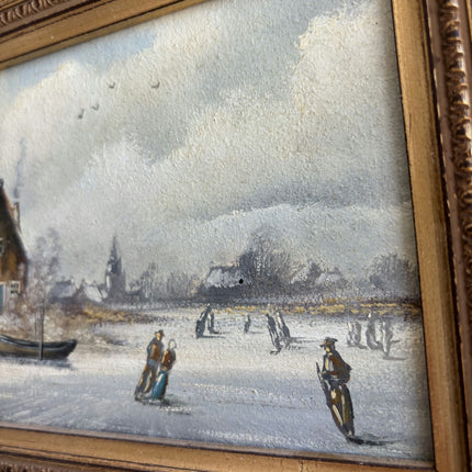 Original Winter Landscape Oil Painting "Gilded Frame" Elegant Small Art Holland Art Shop