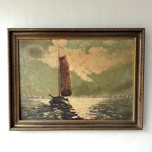 Elegant Seascape Oil Painting "Sailing Boat" Refined Large Artwork Holland Art Shop