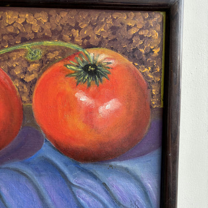 Handcrafted Still Life Oil Painting "Two Tomatoes" Vintage Small Art Holland Art Shop