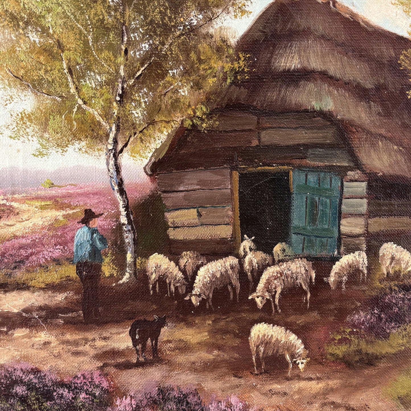 Remarkable Oil Painting Animals "Shepherds Hut" Wonderful Large Art