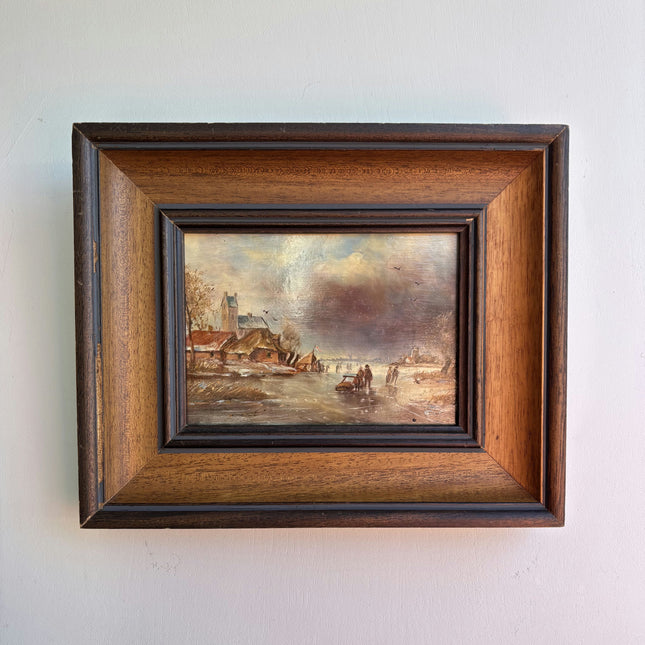 Vintage Winter Landscape Oil Painting "Wooden Frame" Expressive Small Artwork Holland Art Shop