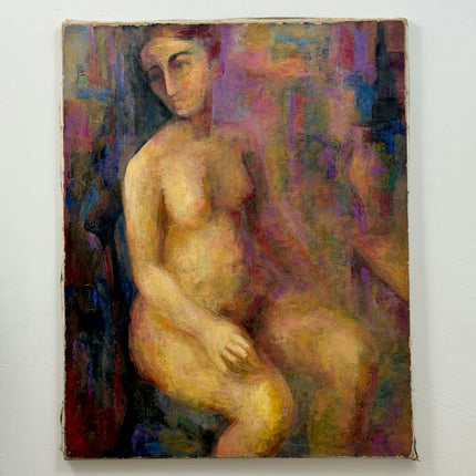 Expressive Portrait Oil Painting "Seated Nude" Vintage Large Artwork Holland Art Shop