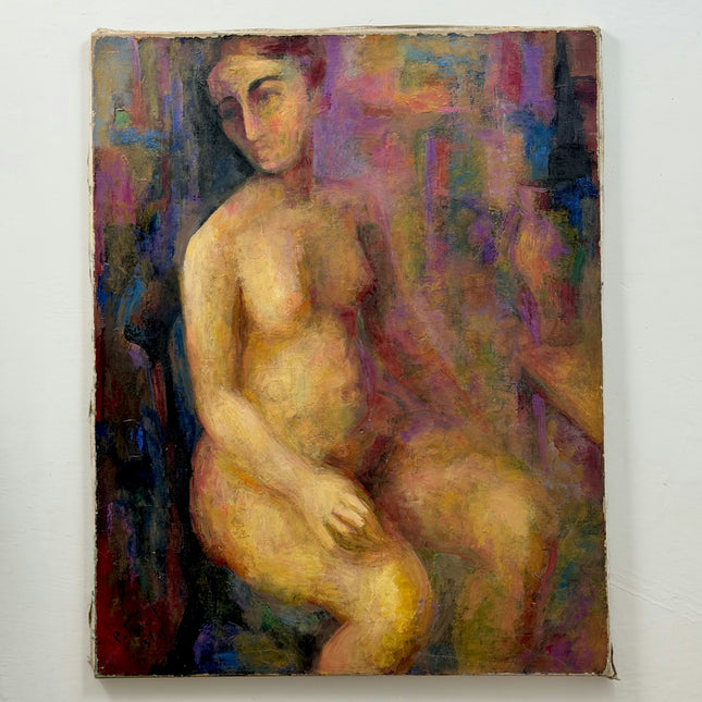 Expressive Portrait Oil Painting "Seated Nude" Vintage Large Artwork Holland Art Shop