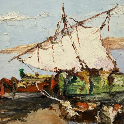 Rustic Seascape Oil Painting "Small Boat" Handcrafted Small Art Holland Art Shop