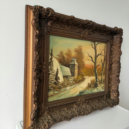 Original Landscape Oil Painting "Snowy Cottage" Refined Artwork Holland Art Shop