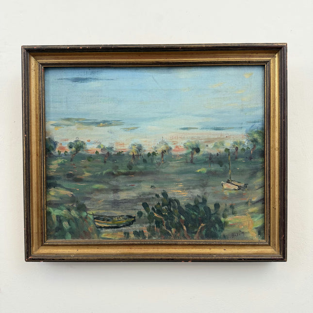 Expressive Landscape Oil Painting "Rowing Boat" Authentic Small Art Holland Art Shop