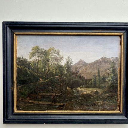 19th Century Antique Landscape Oil Painting "Wooded Valley" Small Art Holland Art Shop