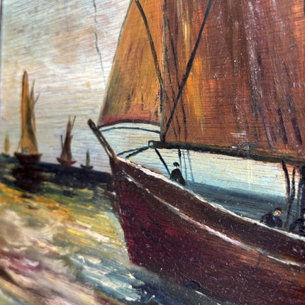 Detailed Seascape Oil Painting "Sailboat Fleet" Rustic Artwork Holland Art Shop