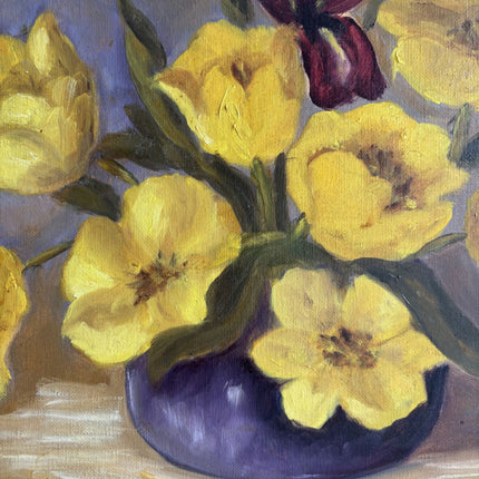 Handcrafted Floral Still Life Oil Painting "Yellow Bouquet" Vintage Art Holland Art Shop