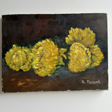 Refined Floral Still Life Oil Painting "Yellow Roses" Rustic Small Art Holland Art Shop