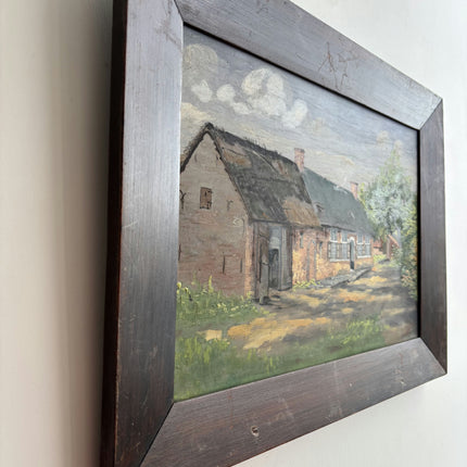 Elegant Farm Oil Painting "Farmhouse Roof" Handcrafted Artwork Holland Art Shop