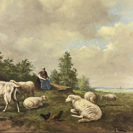 Authentic Animals Oil Painting "White Goat" Vintage Artwork Holland Art Shop