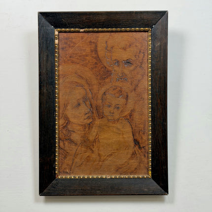 1934 Figurative Pyrography "Mother Child" Art Holland Art Shop