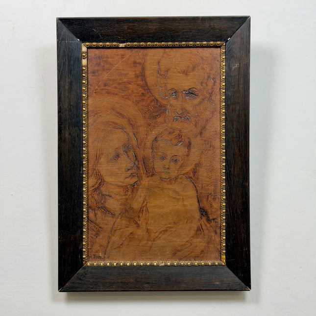 1934 Figurative Pyrography "Mother Child" Art Holland Art Shop