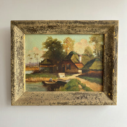 Handcrafted Farm Oil Painting "Thatched Cottage" Refined Artwork Holland Art Shop
