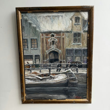 Refined Cityscape Oil Painting "Snowy Street" Classic Art Holland Art Shop