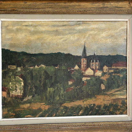 Antique Landscape Oil Painting "Village Church" Authentic Large Artwork Holland Art Shop