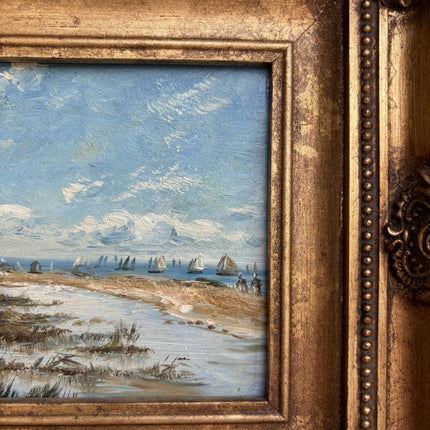 Rustic Seascape Oil Painting "Gilded Frame" Timeless Small Art Holland Art Shop
