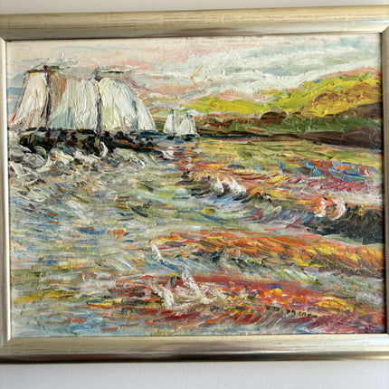Rustic Seascape Oil Painting "Sailboat Fleet" Original Artwork Holland Art Shop