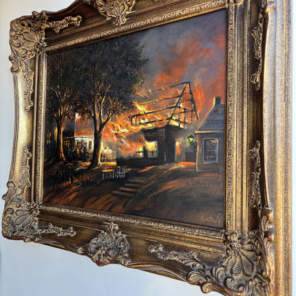 Rustic Cityscape Oil Painting "Ornate Frame" Elegant Belgique Artwork Holland Art Shop