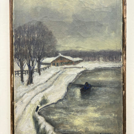 Antique Winter Landscape Oil Painting "Snowy Cottage" Classic Artwork Holland Art Shop
