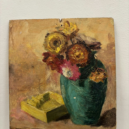 Expressive Still Life Oil Painting "Green Vase" Timeless Small Artwork Holland Art Shop