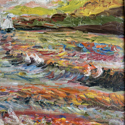 Rustic Seascape Oil Painting "Sailboat Fleet" Original Artwork Holland Art Shop