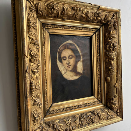 19th Century Antique Portrait Oil Painting "Woman Head" Artwork Holland Art Shop