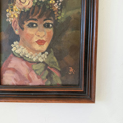 Classic Oil Painting Portrait "Flower Crown Girl" Authentic Small Artwork Holland Art Shop