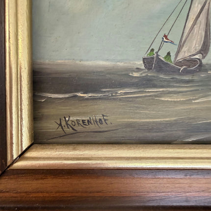 Traditional Seascape Oil Painting "Sailing Boats" Handcrafted Small Art Holland Art Shop
