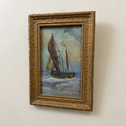Refined Seascape Oil Painting "Sailing Boat" Rustic Small Art Holland Art Shop
