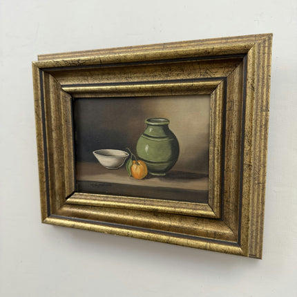 Vintage Still Life Oil Painting "Green Vase" Expressive Small Artwork Holland Art Shop