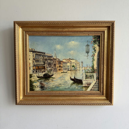 Handcrafted Cityscape Oil Painting "Gondola Canal" Vintage Small Artwork Holland Art Shop