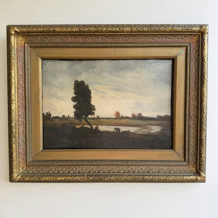 19th Century Antique Landscape Oil Painting "Solitary Tree" Artwork Holland Art Shop